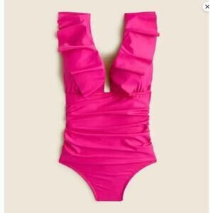 J. CREW Ruched Ruffle One Piece Swimsuit Barbie Size 8 NWT
